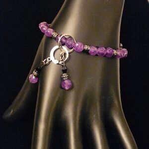 Genuine Amethyst Beaded Bracelet With Marching Earrings. Women's Fashion Jewelry